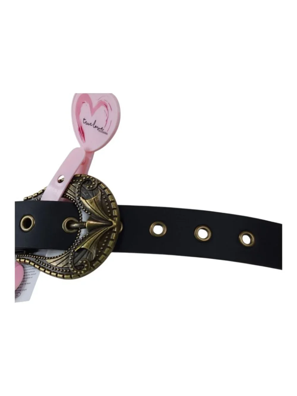 True Love Accessories Black Belt Brass Accents With Heart Buckle Medium 42 1/2